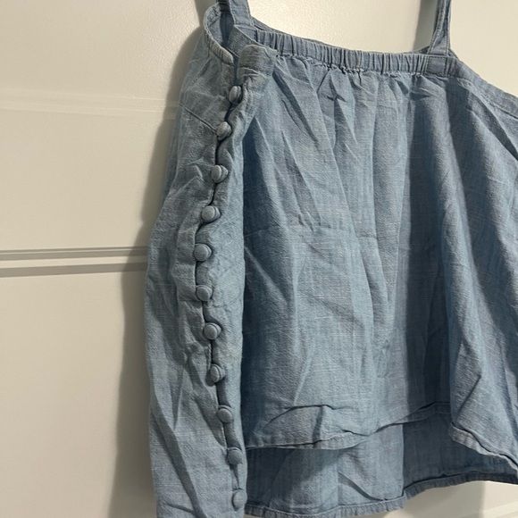 Madewell Crop Top Women's Light Blue Denim Square Neck Side Button Sleeveless - Picture 7 of 10